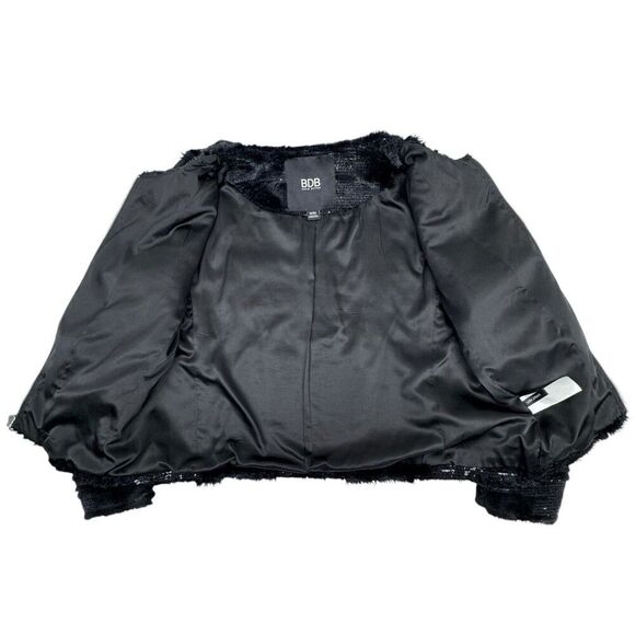 BDB David Bitton Womens Medium Black Faux Fur Sequin Jacket Full Zip Collarless - Picture 6 of 14